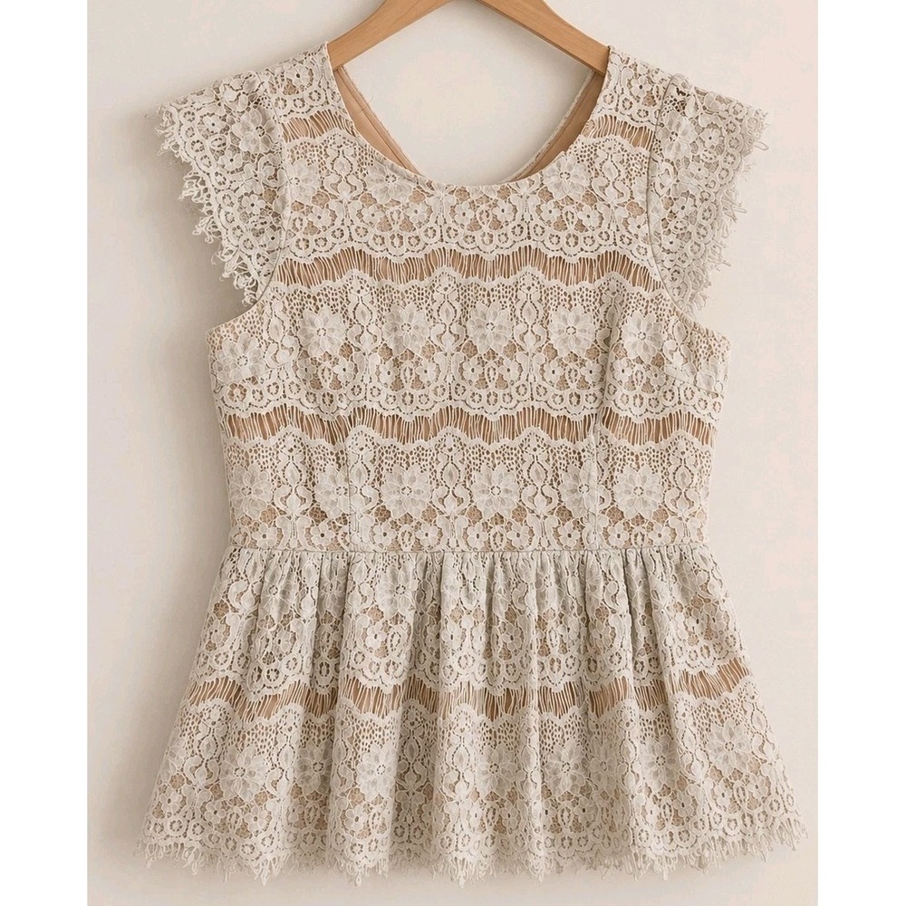 Peplum Top Anthropologie Maeve Lace Overlay Small Cap  Sleeves Coquette Romantic